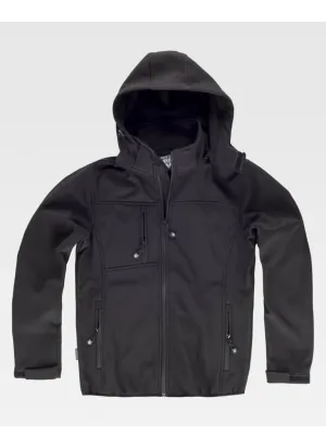 Chaqueta de trabajo Workshell con cuello alto y capucha negro