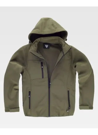 Chaqueta de trabajo Workshell con cuello alto y capucha verde militar