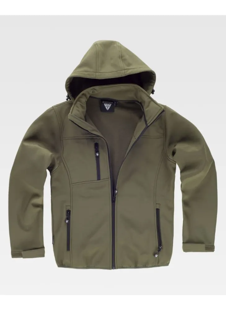 Chaqueta de trabajo Workshell con cuello alto y capucha verde militar