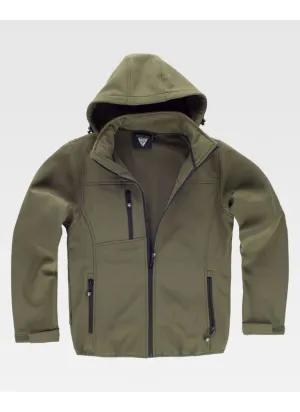 Chaqueta de trabajo Workshell con cuello alto y capucha verde militar