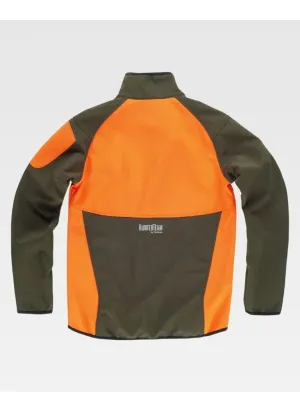 Chaqueta combinada Workshell tipo cacería con interior polar naranja-verde