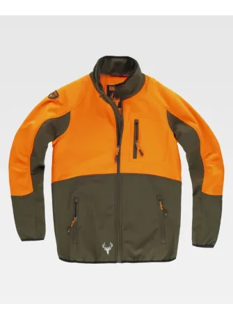Chaqueta de trabajo workshell combinada con cuello alto naranja-verde caza