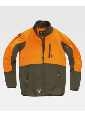 Chaqueta de trabajo workshell combinada con cuello alto naranja-verde caza