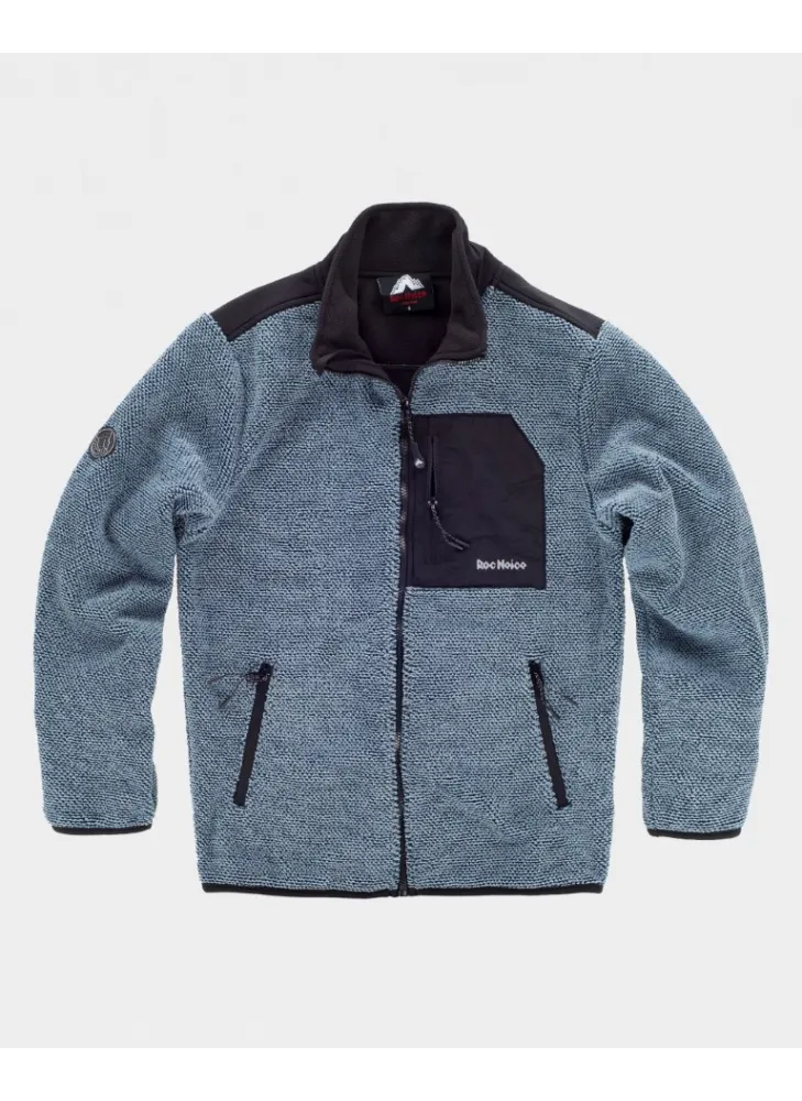 Chaqueta de trabajo polar combinada con cierre de cremallera azul invierno-negro