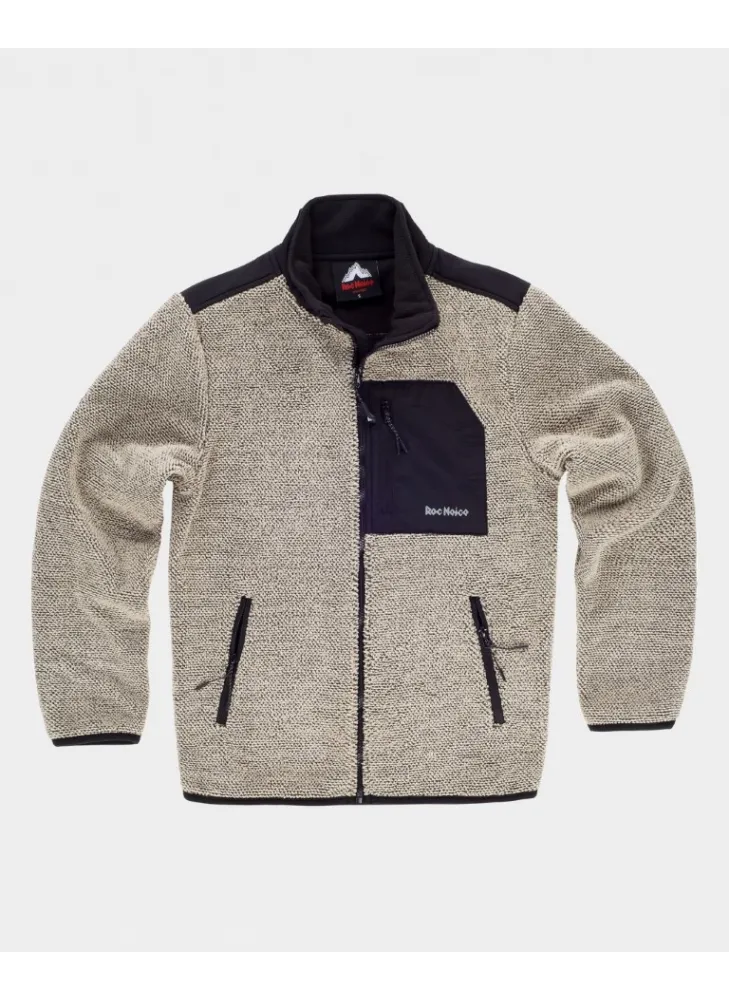 Chaqueta de trabajo polar combinada con cierre de cremallera crudo-negro