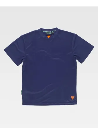Camiseta de trabajo 100% poliéster manga corta y tejido waffle marino-naranja