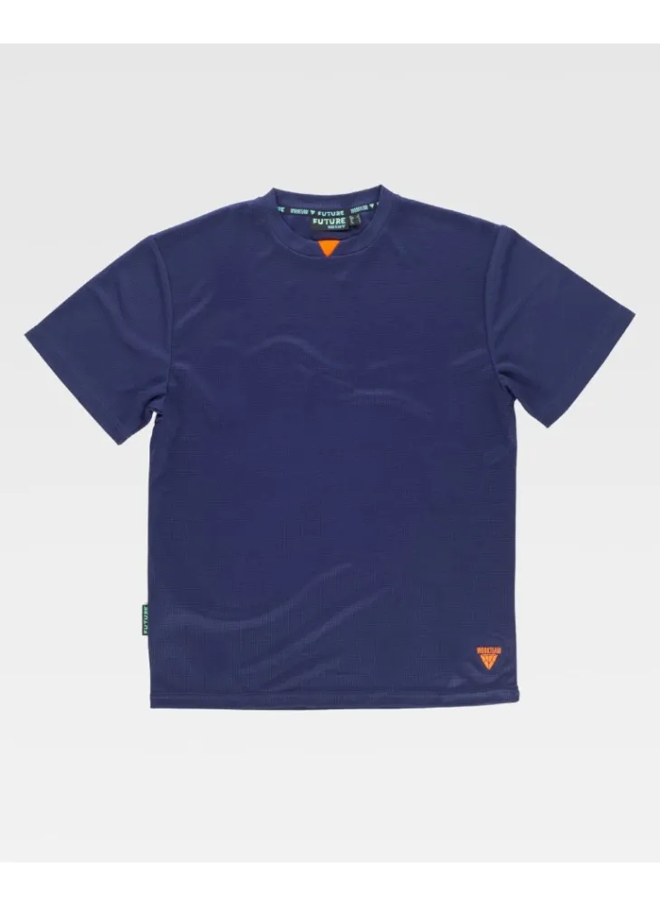 Camiseta de trabajo 100% poliéster manga corta y tejido waffle marino-naranja