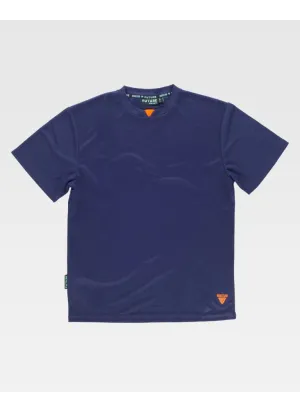Camiseta de trabajo 100% poliéster manga corta y tejido waffle marino-naranja