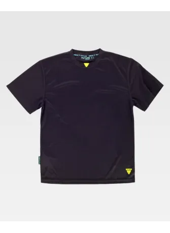 Camiseta de trabajo 100% poliéster manga corta y tejido waffle negro-amarillo