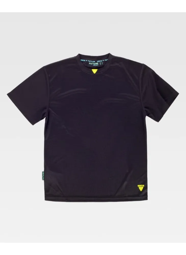 Camiseta de trabajo 100% poliéster manga corta y tejido waffle negro-amarillo