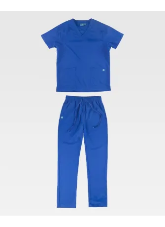 Conjunto sanitario unisex de microfibra elástica de manga corta Azulina