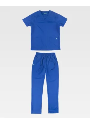 Conjunto sanitario unisex de microfibra elástica de manga corta Azulina