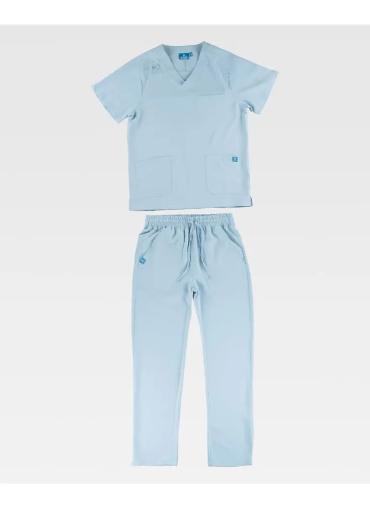 Conjunto sanitario unisex de microfibra elástica de manga corta Azul agua