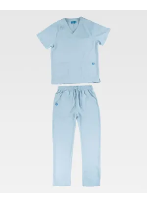 Conjunto sanitario unisex de microfibra elástica de manga corta Azul agua