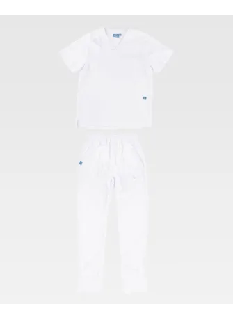 Conjunto sanitario unisex de microfibra elástica de manga corta blanco