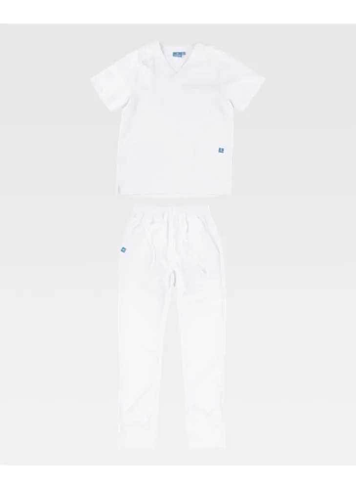 Conjunto sanitario unisex de microfibra elástica de manga corta blanco