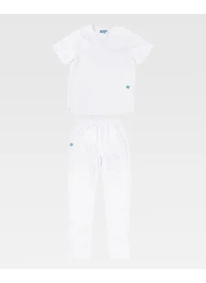 Conjunto sanitario unisex de microfibra elástica de manga corta blanco