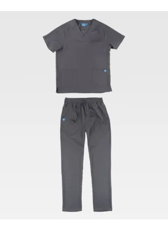 Conjunto sanitario unisex de microfibra elástica de manga corta gris