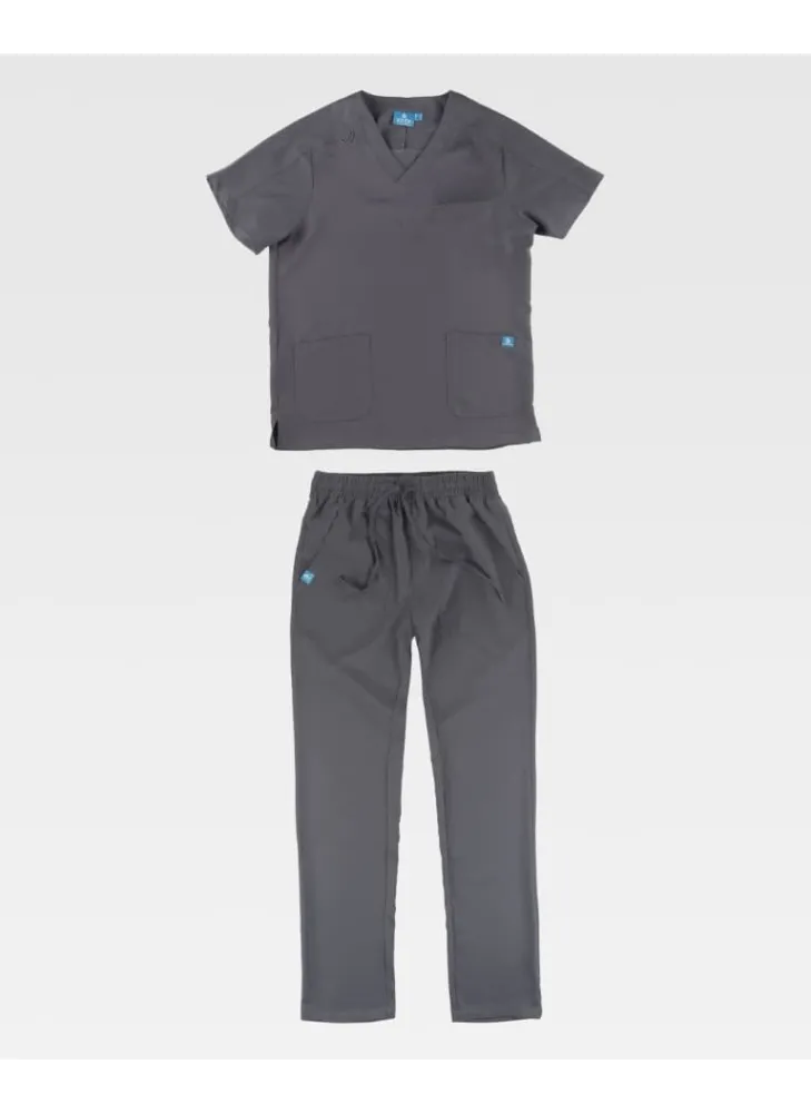 Conjunto sanitario unisex de microfibra elástica de manga corta gris