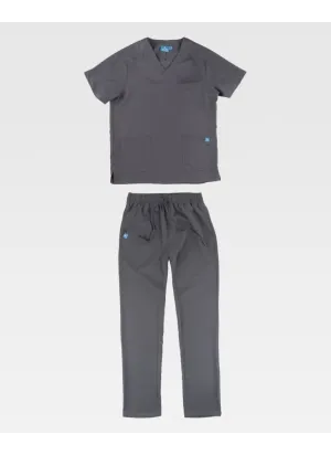 Conjunto sanitario unisex de microfibra elástica de manga corta gris