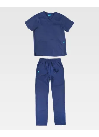 Conjunto sanitario unisex de microfibra elástica de manga corta marino