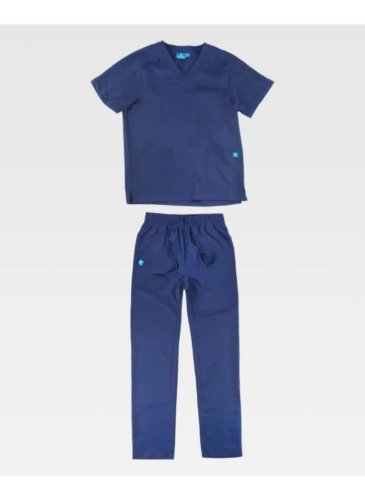 Conjunto sanitario unisex de microfibra elástica de manga corta marino