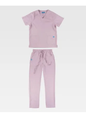Conjunto sanitario unisex de microfibra elástica de manga corta malva