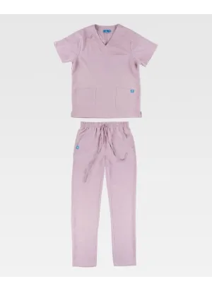 Conjunto sanitario unisex de microfibra elástica de manga corta malva