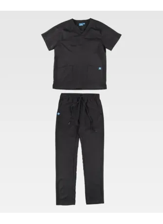 Conjunto sanitario unisex de microfibra elástica de manga corta negro