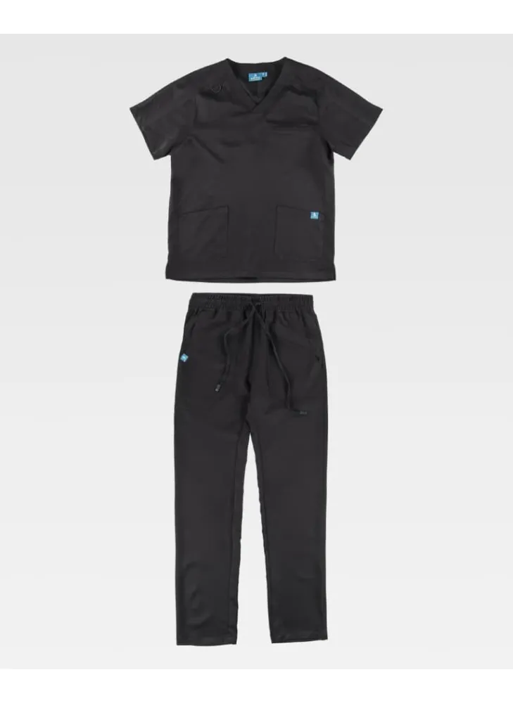 Conjunto sanitario unisex de microfibra elástica de manga corta negro