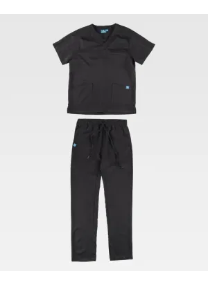 Conjunto sanitario unisex de microfibra elástica de manga corta negro