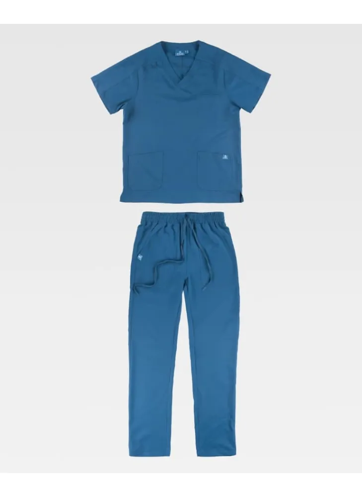Conjunto sanitario unisex de microfibra elástica de manga corta turquesa oscuro