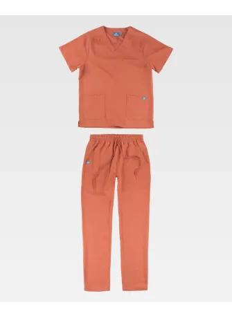 Conjunto sanitario unisex de microfibra elástica de manga corta terracota