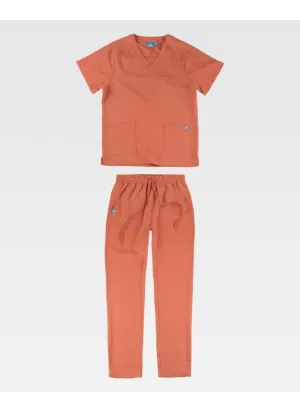 Conjunto sanitario unisex de microfibra elástica de manga corta terracota