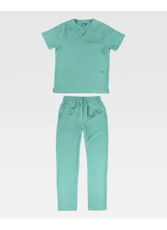 Conjunto sanitario unisex de microfibra elástica de manga corta verde