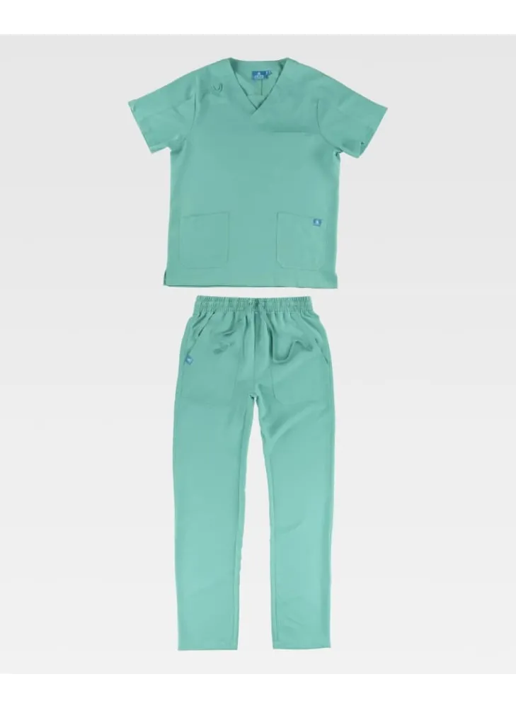 Conjunto sanitario unisex de microfibra elástica de manga corta verde