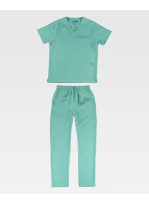 Conjunto sanitario unisex de microfibra elástica de manga corta verde