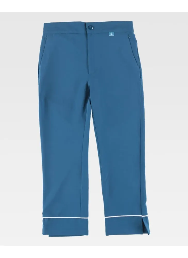 Pantalón de estética tobillero de mujer con tejido elástico turquesa
