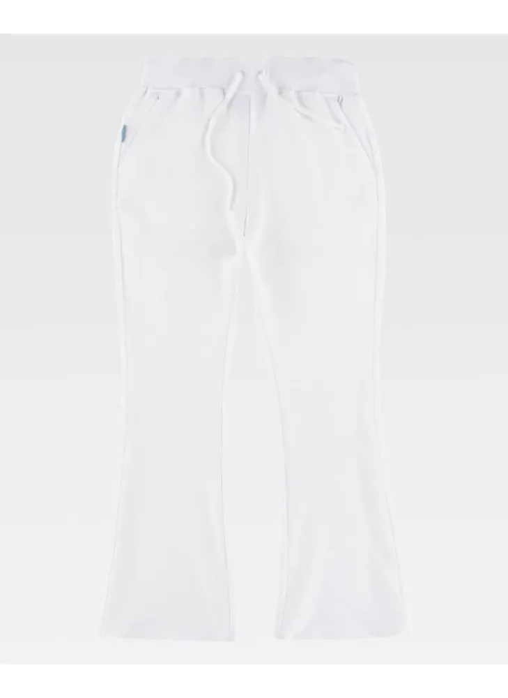 Pantalón de peluquera de campana elástico de mujer blanco