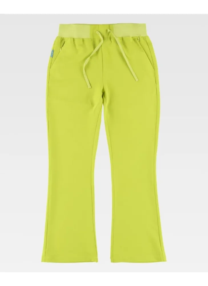 Pantalón de peluquera de campana elástico de mujer verde lima