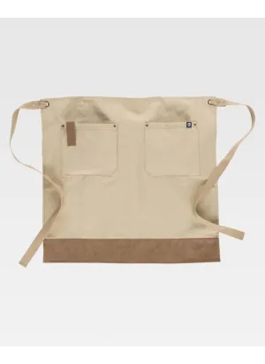 Delantal de camarero francés largo tejido canvas combinado con piel vegana Beige