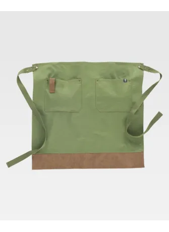 Delantal de camarero francés largo tejido canvas combinado con piel vegana verde lima