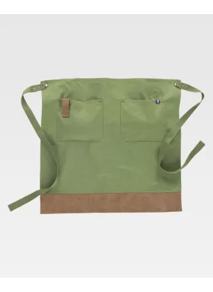 Delantal de camarero francés largo tejido canvas combinado con piel vegana verde lima