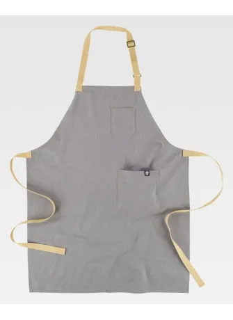 Delantal de camarero con peto en tejido de espiga gris