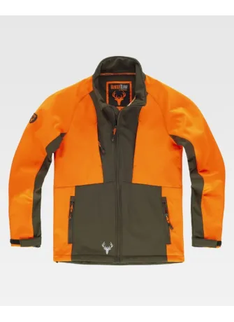 Chaqueta workshell combinada para cazar con interior polar naranja-verde caza