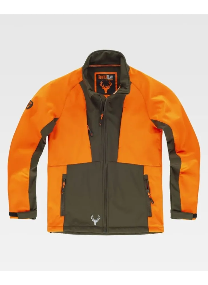 Chaqueta workshell combinada para cazar con interior polar naranja-verde caza