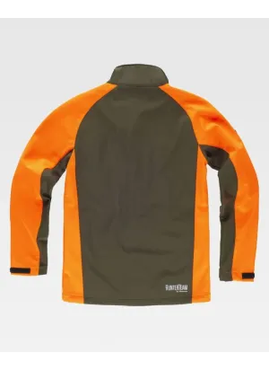 Chaqueta workshell combinada para cazar con interior polar naranja-verde caza