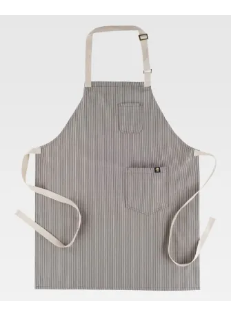 Delantal de camarero elegante con peto y estampado a rayas con gris