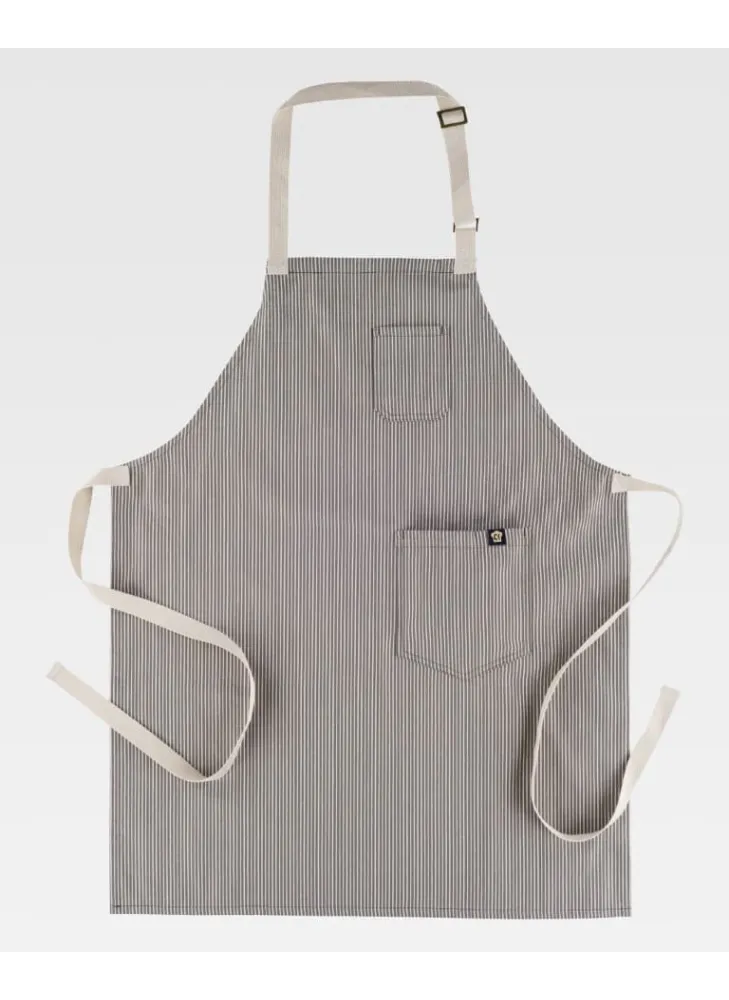 Delantal de camarero elegante con peto y estampado a rayas con gris