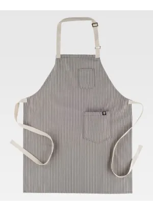 Delantal de camarero elegante con peto y estampado a rayas con gris